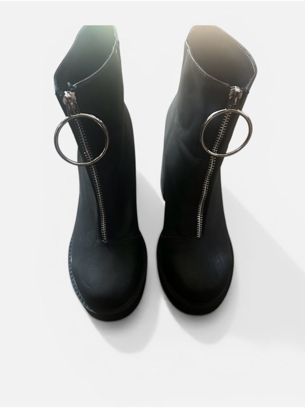 Dolls Kill Black Women's Front-Zip Ankle Boots with Ring Pull size 9